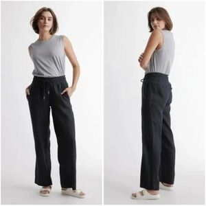 Quince Linen Wide-Leg Black Pants